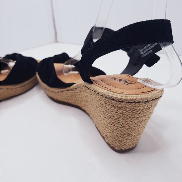 Born Monticello Knotted Wedge Espadrille Sandals Suede Leather 9 Open Toe Black - Picture 11 of 13